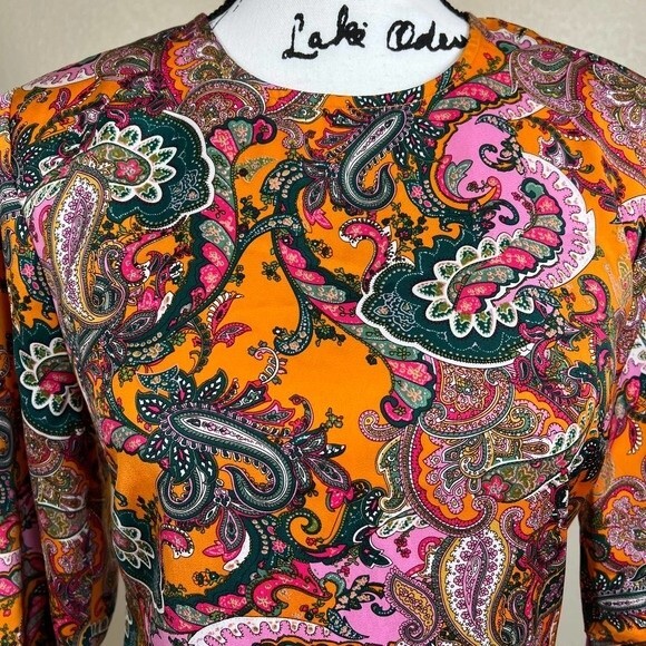 code x mode orange dress women paisley print long sleeve dress size XS romantic - Picture 7 of 16